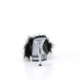 Fabulicious Lip-101-8 5 inch black marabou slide, back view of the heel