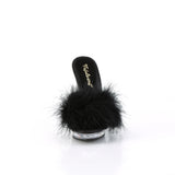 Fabulicious Lip-101-8 5 inch black marabou slide, front view
