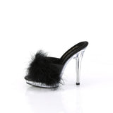 Fabulicious Lip-101-8 5 inch black marabou slide, side view of the heel