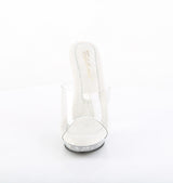 Fabulicious Lip-101CAS 5 inch clear silver rhinestone heel platform slide, front view