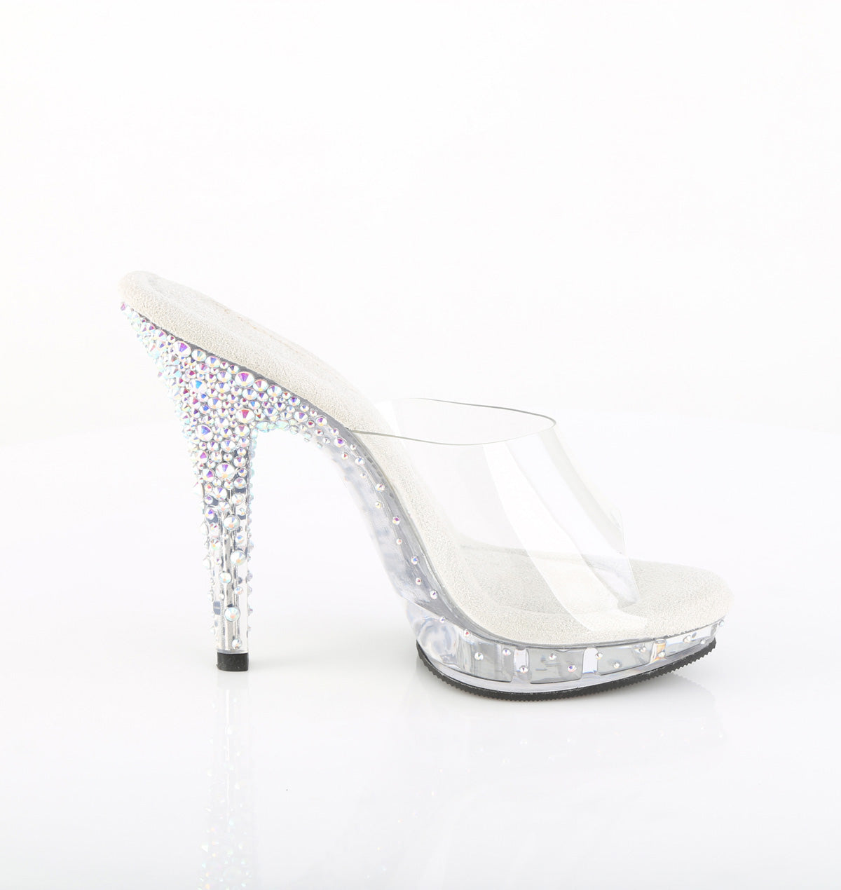 Fabulicious Lip-101CAS 5 inch clear silver rhinestone heel platform slide, inside view