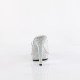 Fabulicious Lip-101DM 5 inch clear silver rhinestone-encrusted platform slide, back view of the heel