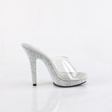 Fabulicious Lip-101DM 5 inch clear silver rhinestone-encrusted platform slide, inside view