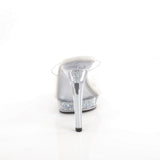 Fabulicious Lip-101RSI 5 inch clear silver rhinestone insert platform slide, back view of the heel