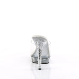 Fabulicious Lip-101SDT 5 inch clear rhinestone studded platform slide, back view of the heel