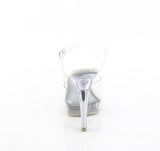 Fabulicious Lip-108 5 inch all clear ankle strap sandal, back view of the heel