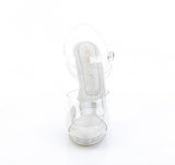 Fabulicious Lip-108 5 inch all clear ankle strap sandal, front view