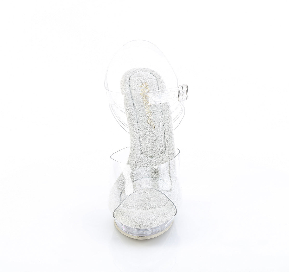 Fabulicious Lip-108 5 inch all clear ankle strap sandal, front view