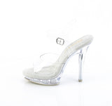 Fabulicious Lip-108 5 inch all clear ankle strap sandal, side view of the heel