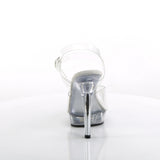 Fabulicious Lip-108 5 inch clear ankle strap sandal, back view of the heel