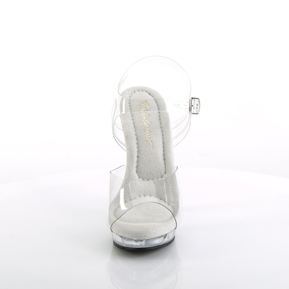Fabulicious Lip-108 5 inch clear ankle strap sandal, front view