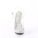 Fabulicious Lip-108DM 5 inch clear silver rhinestone-encrusted ankle strap sandal, front view