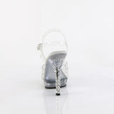 Fabulicious Lip-108RS 5 inch clear rhinestone strap ankle strap sandal, back view of the heel