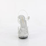 Fabulicious Lip-108RS 5 inch clear rhinestone strap ankle strap sandal, front view
