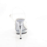 Fabulicious Lip-108RSI 5 inch clear silver rhinestone insert ankle strap sandal, back view of the heel