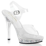 Fabulicious Lip-108RSI 5 inch clear silver rhinestone insert ankle strap sandal, three-quarter view on white