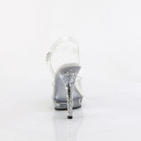 Fabulicious Lip-108SDT 5 inch clear rhinestone studded ankle strap sandal, back view of the heel