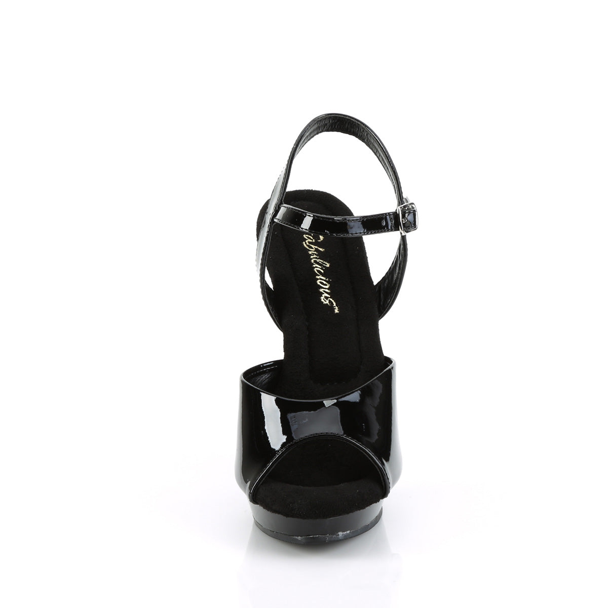 Fabulicious Lip-109 5 inch black ankle strap sandal, front view