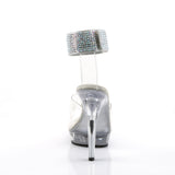 Fabulicious Lip-142 5 inch clear rhinestone ankle cuff sandal, back view of the heel