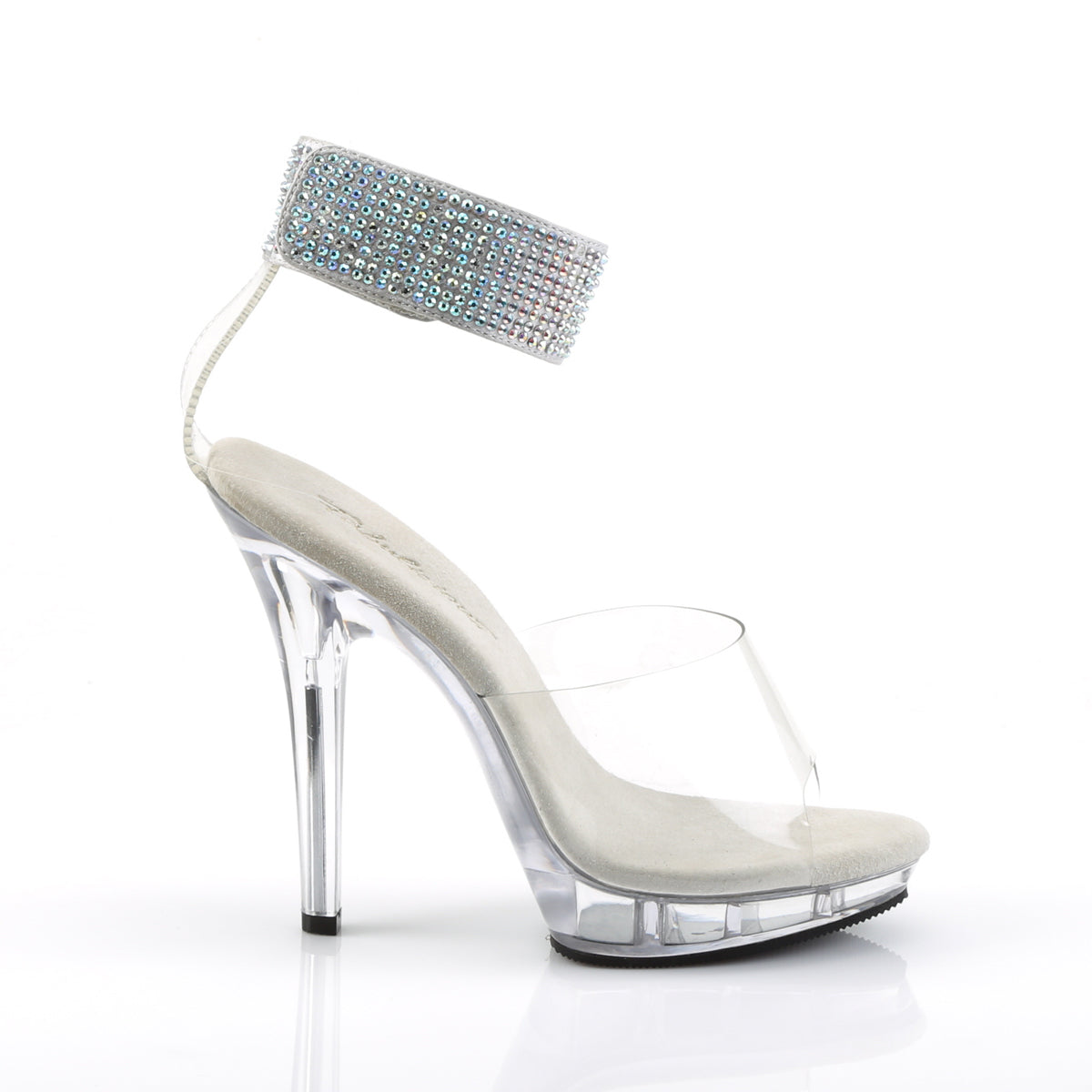 Fabulicious Lip-142 5 inch clear rhinestone ankle cuff sandal, inside view