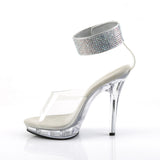 Fabulicious Lip-142 5 inch clear rhinestone ankle cuff sandal, side view of the heel
