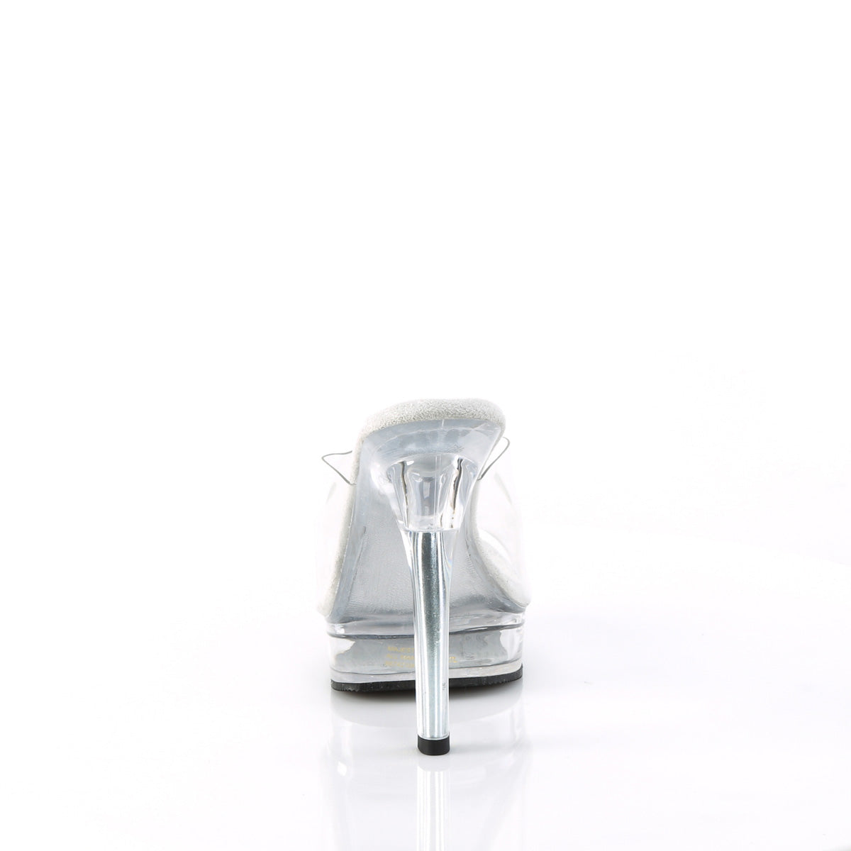 Fabulicious Majesty-501 5 inch clear platform slide, back view of the heel