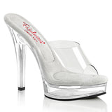 Fabulicious Majesty-501 5 inch clear platform slide, three-quarter view on white