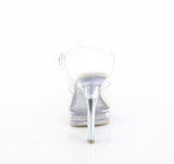 Fabulicious Majesty-508 5 inch all clear ankle strap sandal, back view of the heel