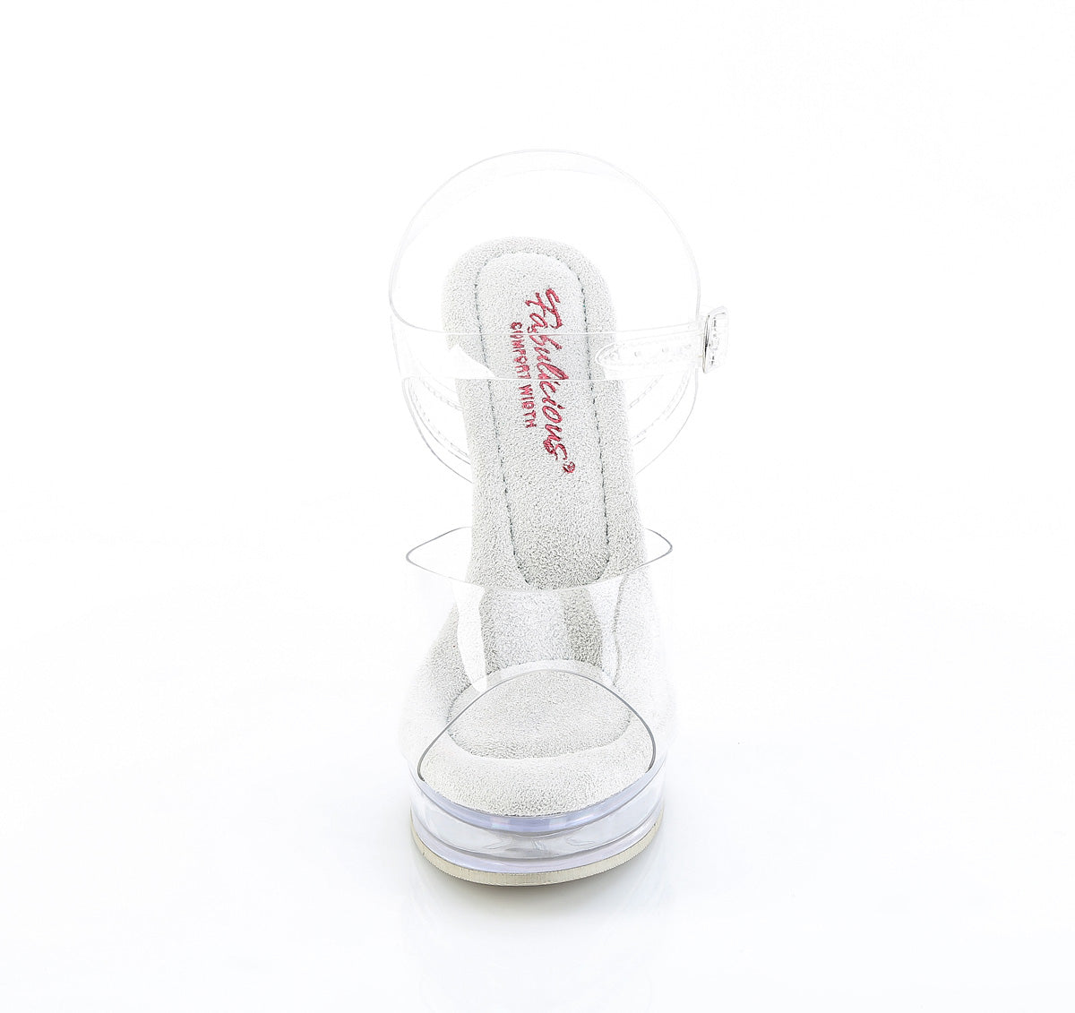 Fabulicious Majesty-508 5 inch all clear ankle strap sandal, front view