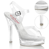 Fabulicious Majesty-508 5 inch all clear ankle strap sandal, three-quarter view on white