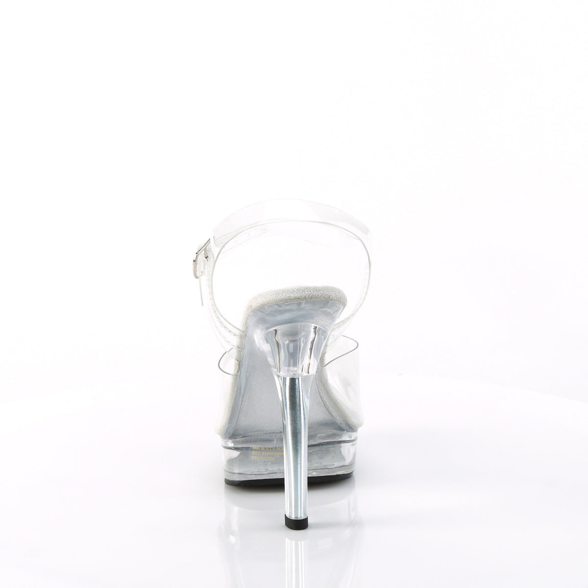 Fabulicious Majesty-508 5 inch clear ankle strap sandal, back view of the heel