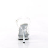 Fabulicious Majesty-508 5 inch clear ankle strap sandal, back view of the heel