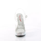 Fabulicious Majesty-508DM 5 inch clear silver rhinestone-encrusted ankle strap sandal, front view