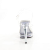 Fabulicious Majesty-508RSI 5 inch clear silver rhinestone insert ankle strap sandal, back view of the heel