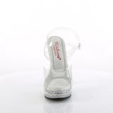 Fabulicious Majesty-508SDT 5 inch clear rhinestone studded ankle strap sandal, front view