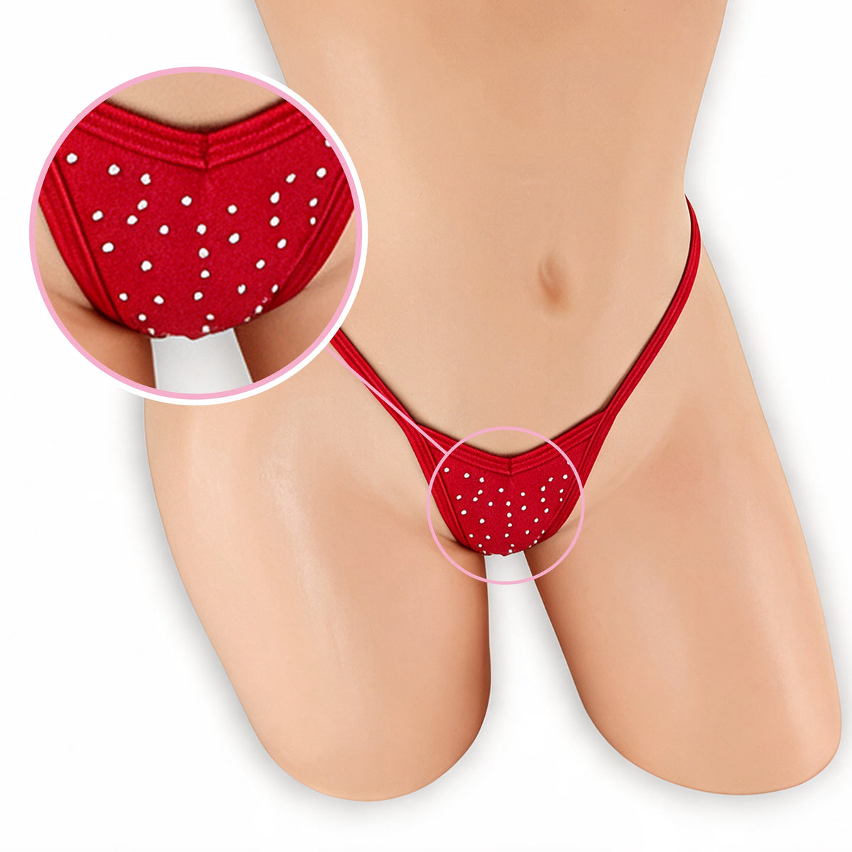 Close-up of the tiny clear rhinestones on the Fairy Dust V-Front G-String, Golddiggers Boutique