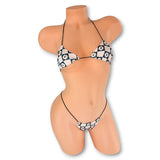 Cream and black checkerboard daisy micro 'kini on mannequin, front view - Golddiggers Boutique