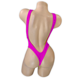 Fuchsia Blair rhinestone cutout tank bodysuit, back view with open back and thong