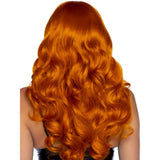 Close-up back view of ginger long wavy wig with full bangs - Golddiggers Boutique