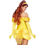 Detail view of gold fairytale beauty costume mini ball gown - Golddiggers Boutique