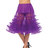 Close-up front view of grape knee length ruffle petticoat - Golddiggers Boutique