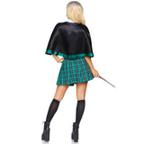 Detail view of green and gray wizard schoolgirl costume - Golddiggers Boutique