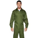 Close-up front view of green men's coverall jumpsuit costume - Golddiggers Boutique