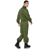 Side view of green men's coverall jumpsuit costume - Golddiggers Boutique