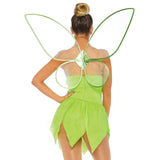 Detail view of green pixie costume shimmer bodysuit - Golddiggers Boutique