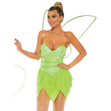 Detail view of green pixie costume shimmer bodysuit - Golddiggers Boutique