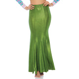 Close-up front view of green shimmer mermaid maxi skirt - Golddiggers Boutique
