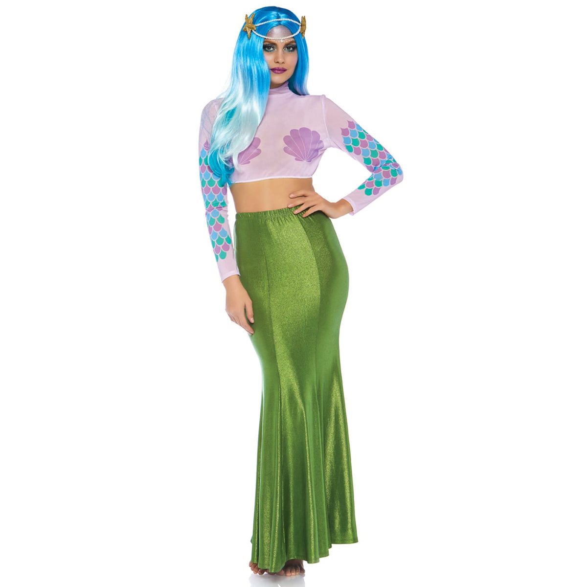 Front view of green shimmer mermaid maxi skirt - Golddiggers Boutique