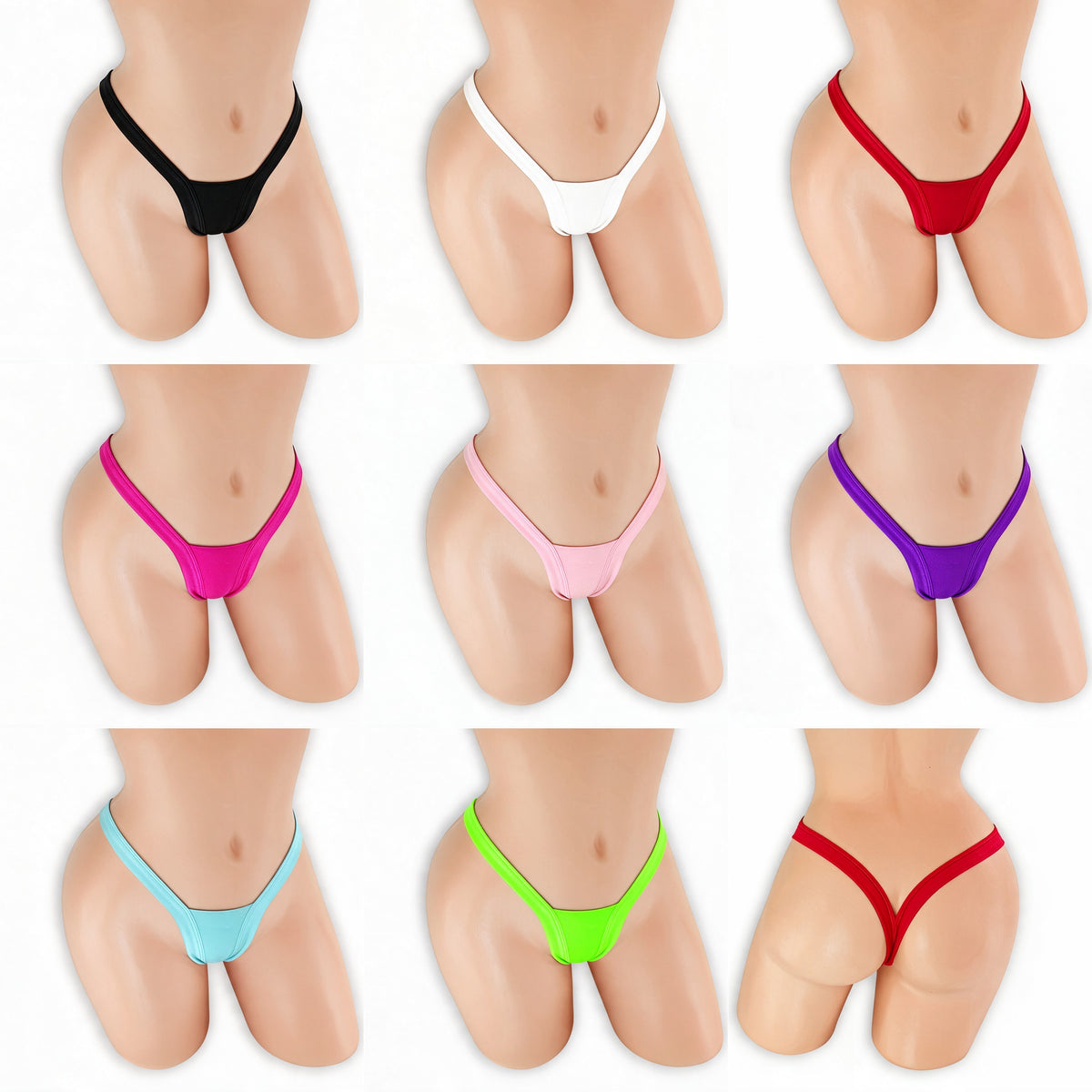Heart V-Back Thong on mannequin in all 8 colors, Golddiggers Boutique