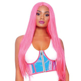Close-up front view of holographic vinyl zipper-front underbust cincher - Golddiggers Boutique